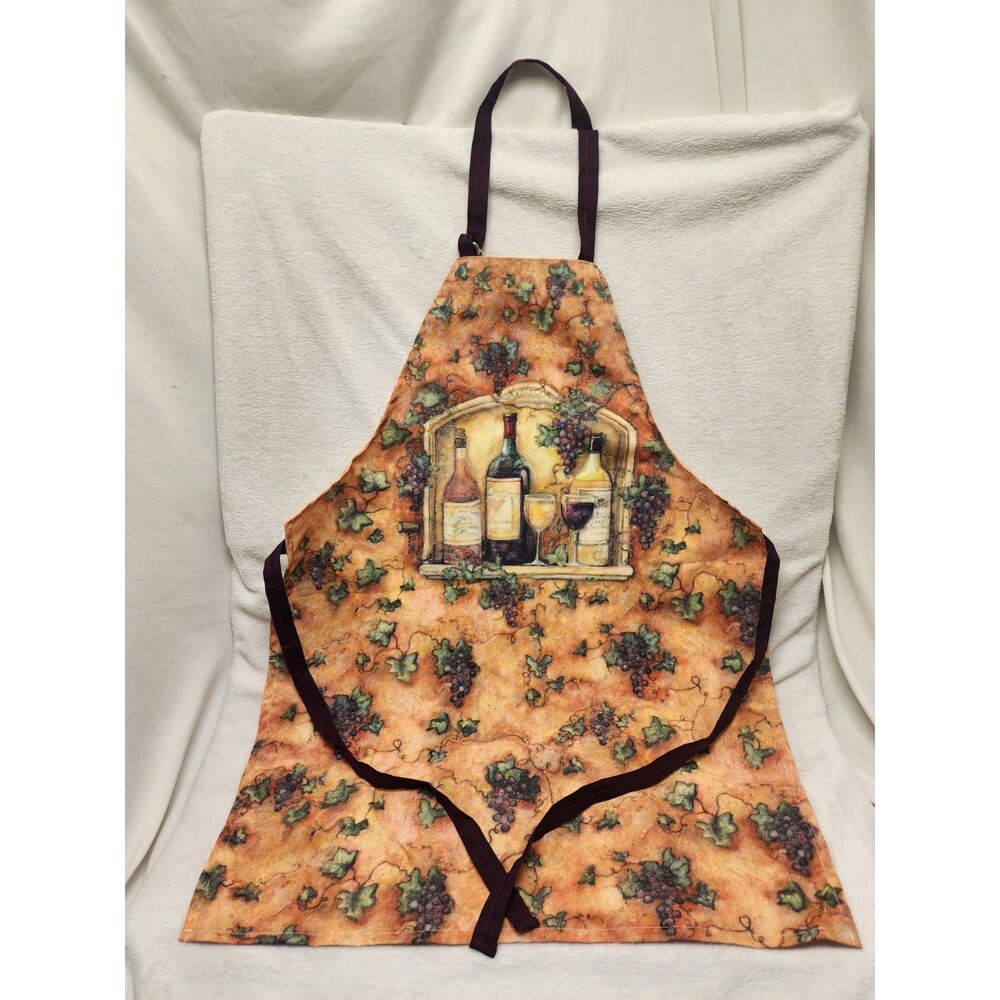Artists Gallery Apron Bib Wine Bottle Grapes Vine Tuscan